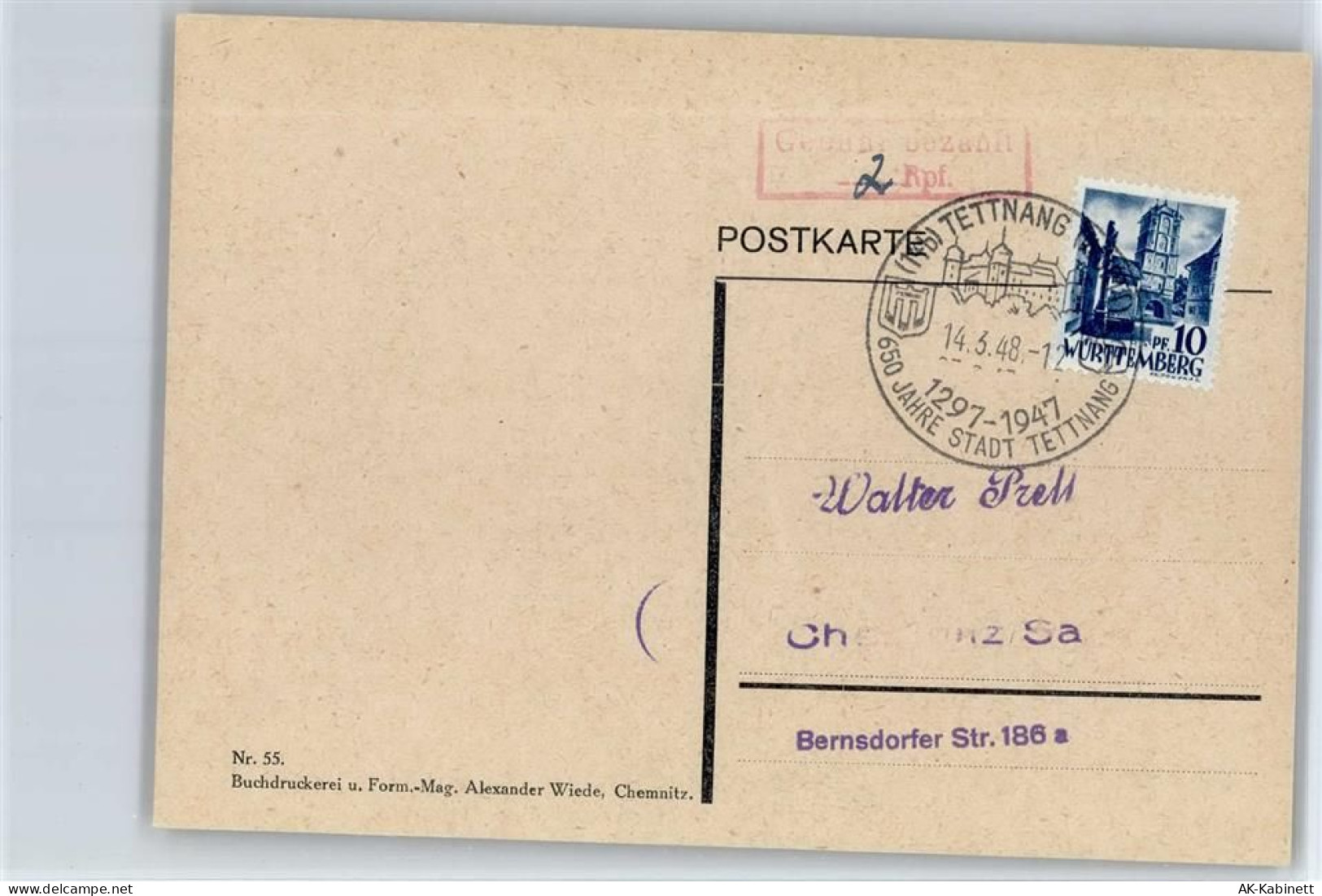 88069 W7992 Tettnang - Stempel Gebühr bezahlt 650 Jahre Tettnang - 51224281