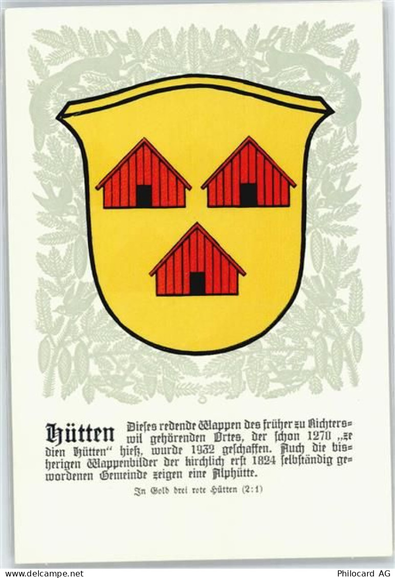 8825 Hütten Künstlerkarte Serie Züricher Gemeindewappen No. 164 - 50699557