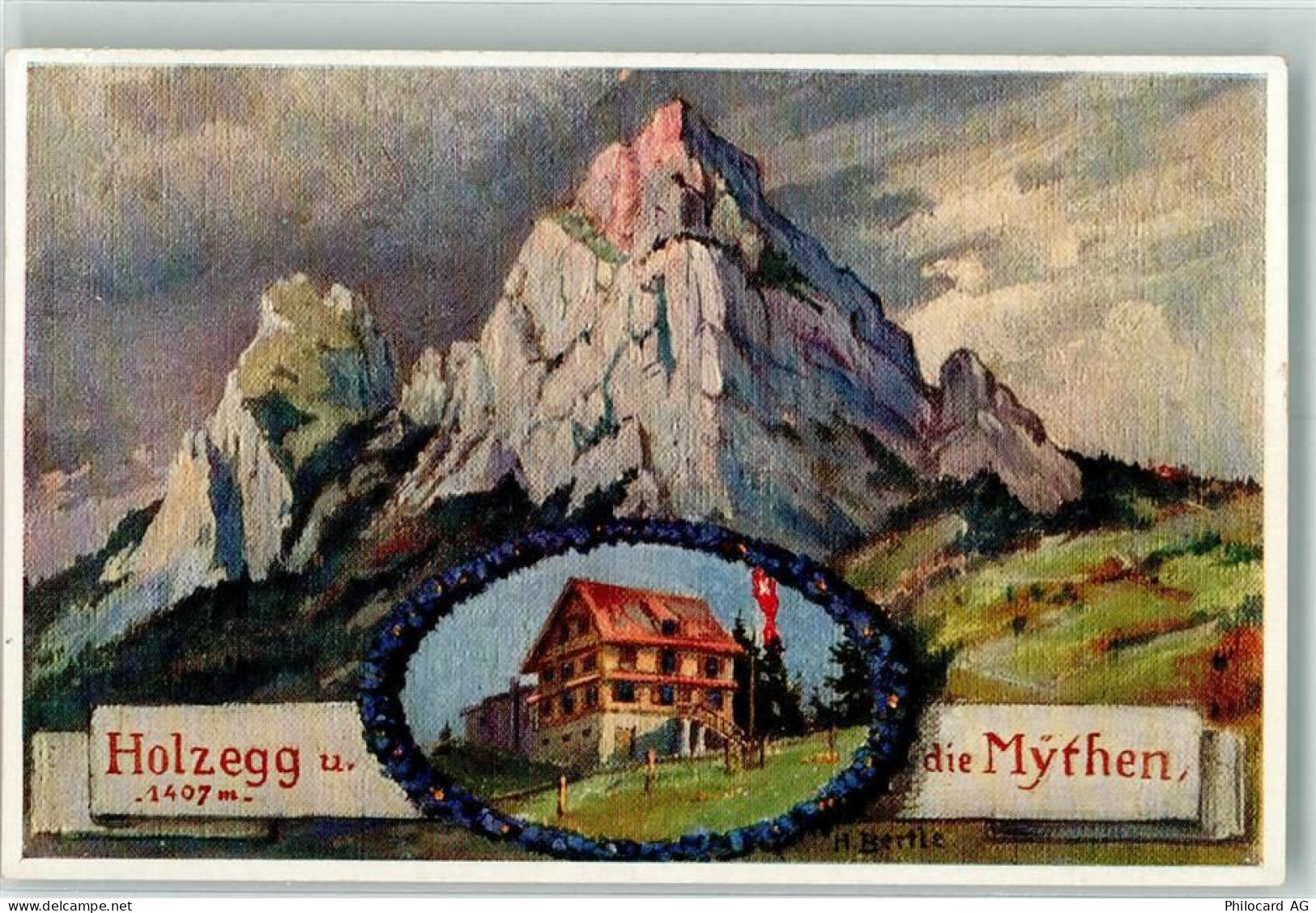 8849 Alpthal Künstlerkarte sign. Bertle,M. Holzegg Mythen - 10700203