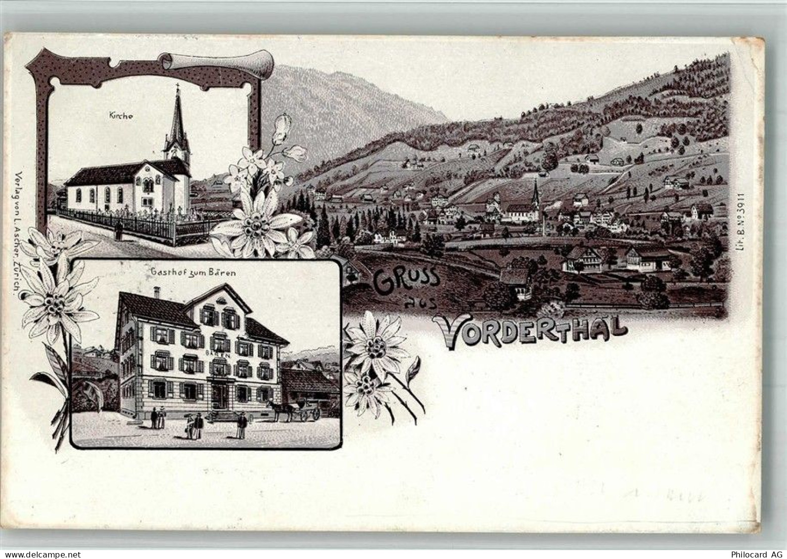 8857 Vorderthal Wägital 1906 BOAKC Gasthaus zum Bären Kirche - 13717470