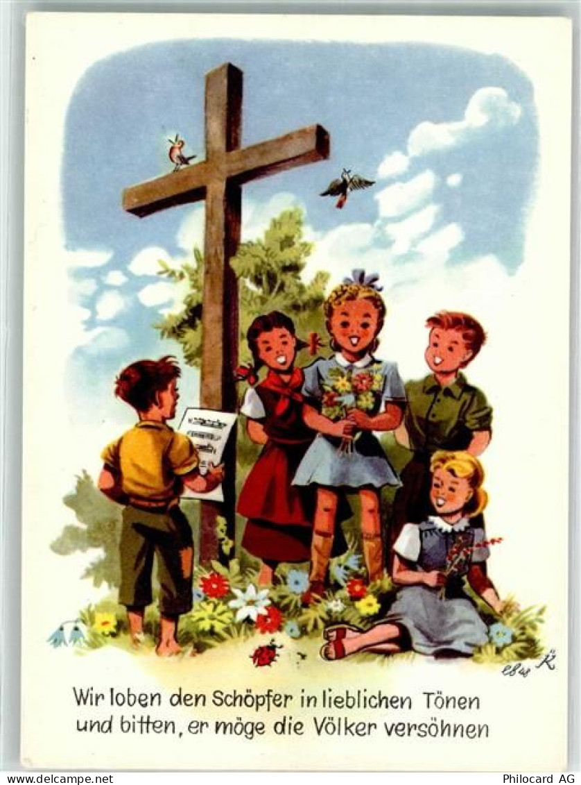 8887 Mels Künstlerkarte sign. K Aktion Weisstannental Kinder Kreuz - 39692194