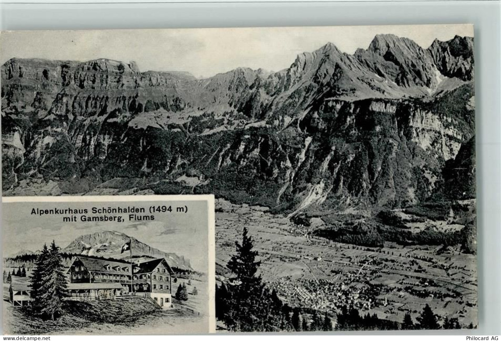 8890 Flums 1917 - Alpenkurhaus Schönhalden mit Gamsberg - 13095406