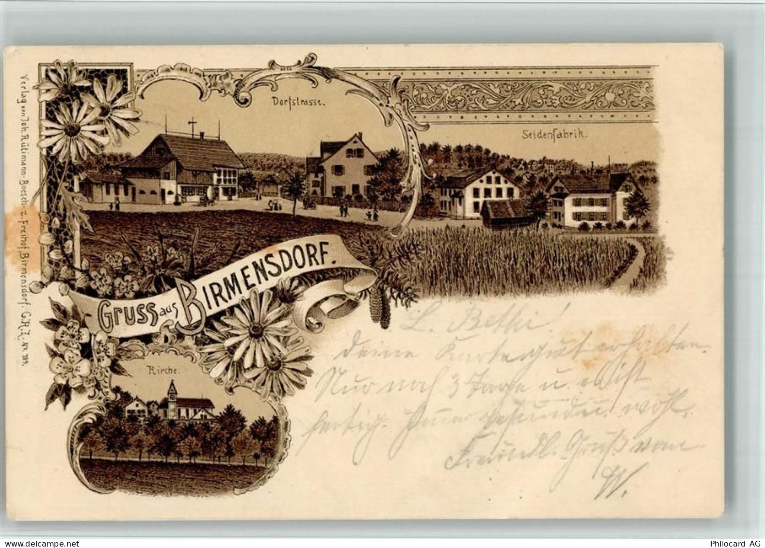 8903 Birmensdorf ZH 1898 BOAKC Lithographie Dorfstraße Seidenfabrik Kirc... - 13702813