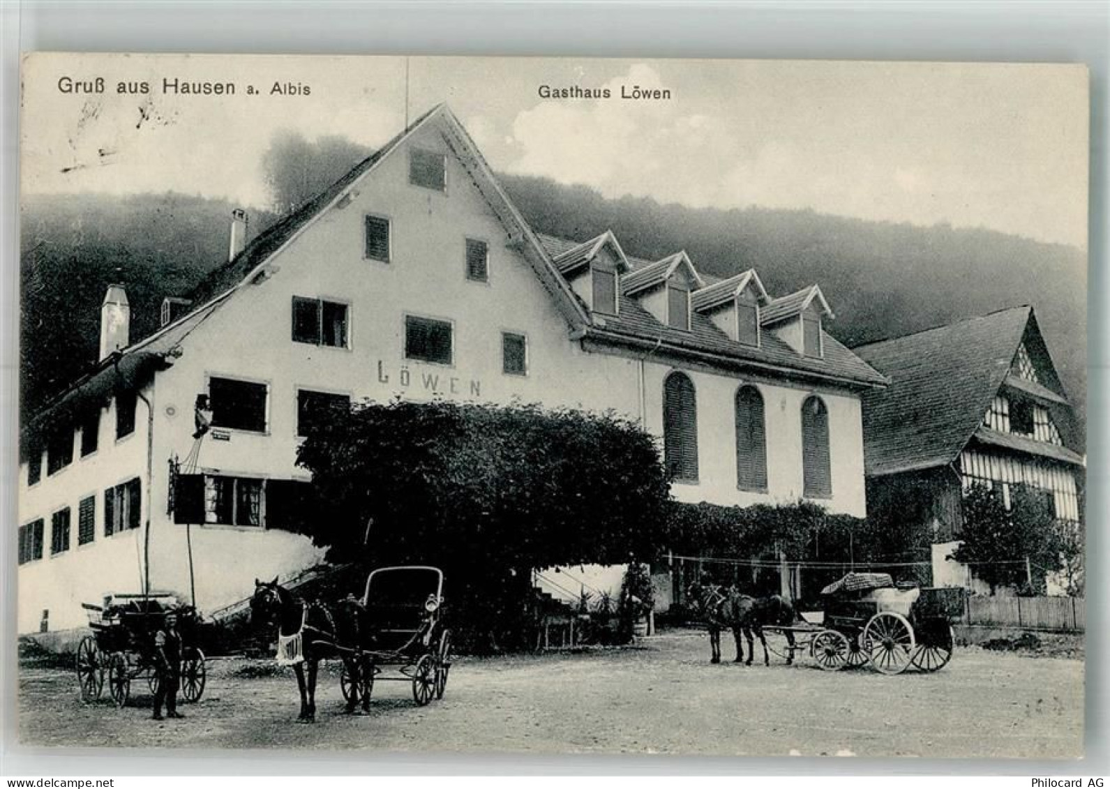 8915 Hausen am Albis 1911 Foto AK Gasthaus Löwen Kutsche - 13666427