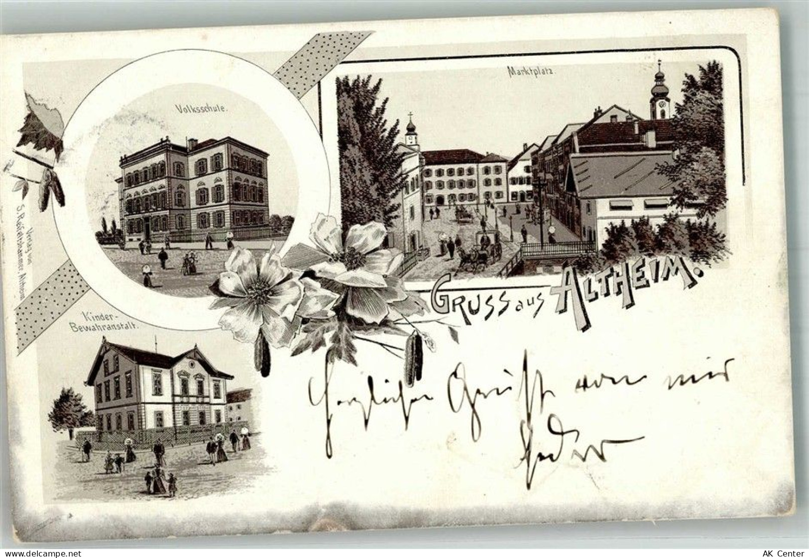 89174 W7901 Altheim Alb 1899 Lithographie Kinderheim Volksschule Marktpl... - 13668043