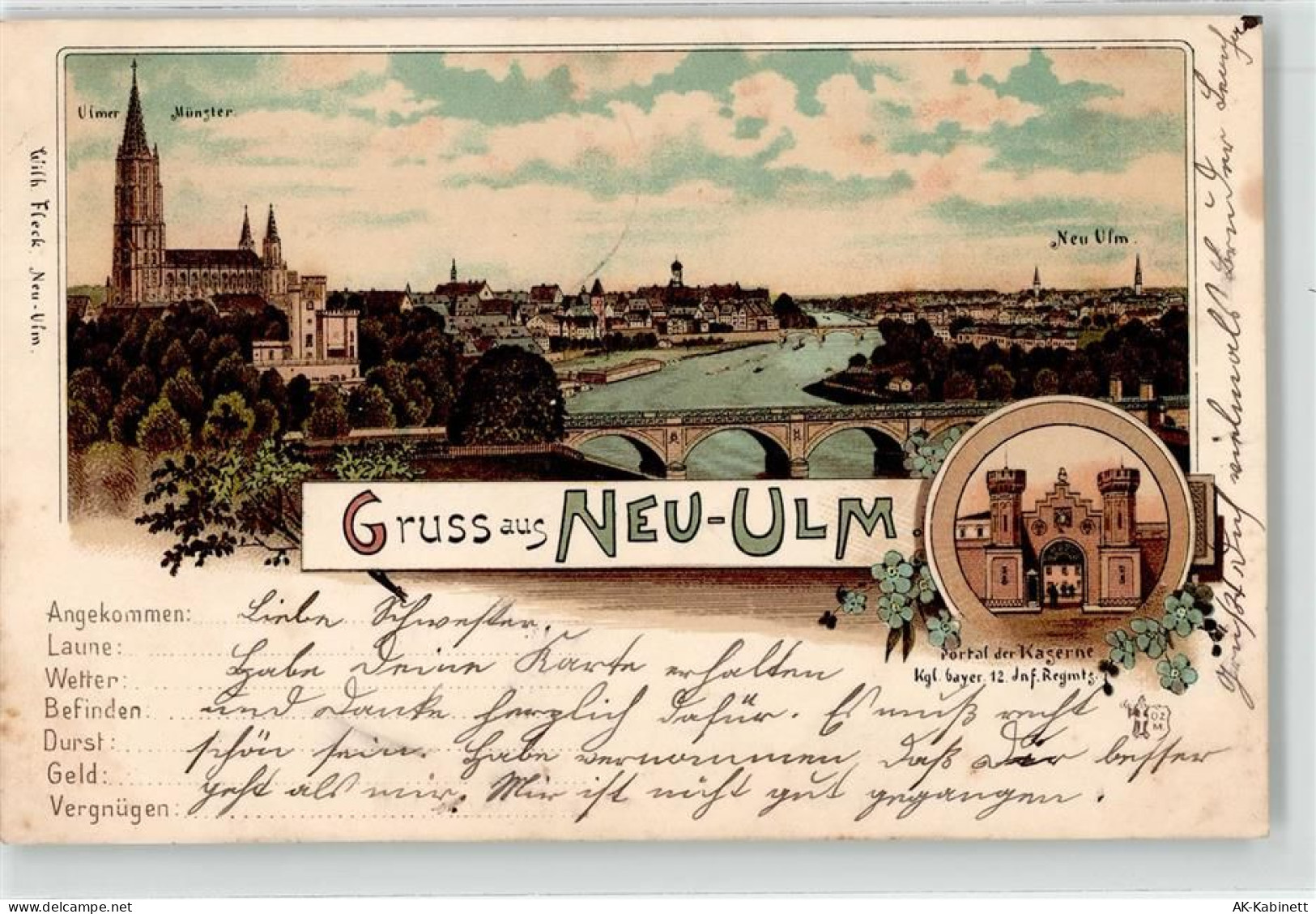 89231 W7910 Neu-Ulm 1902 - Brücke Münster Kasernenportal - 52103215