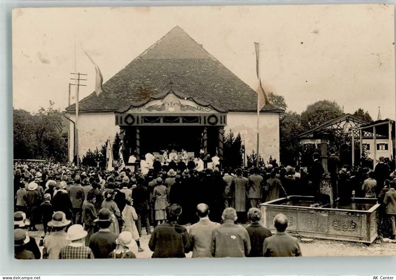 89231 W7910 Neu-Ulm Foto AK Freilicht-Gottesdienst Marktbrunnen Ort hand... - 13627966