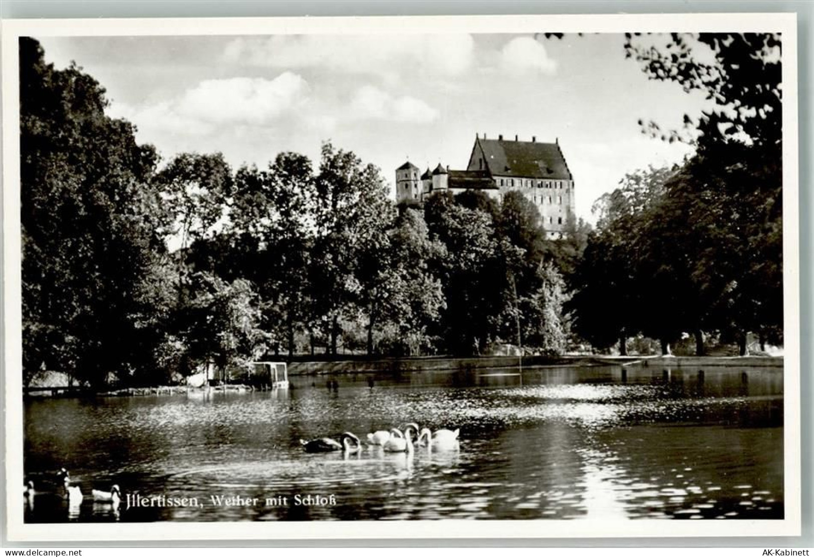 89257 W7918 Illertissen Foto AK Weiher mit Schloss Schwäne - 39859698