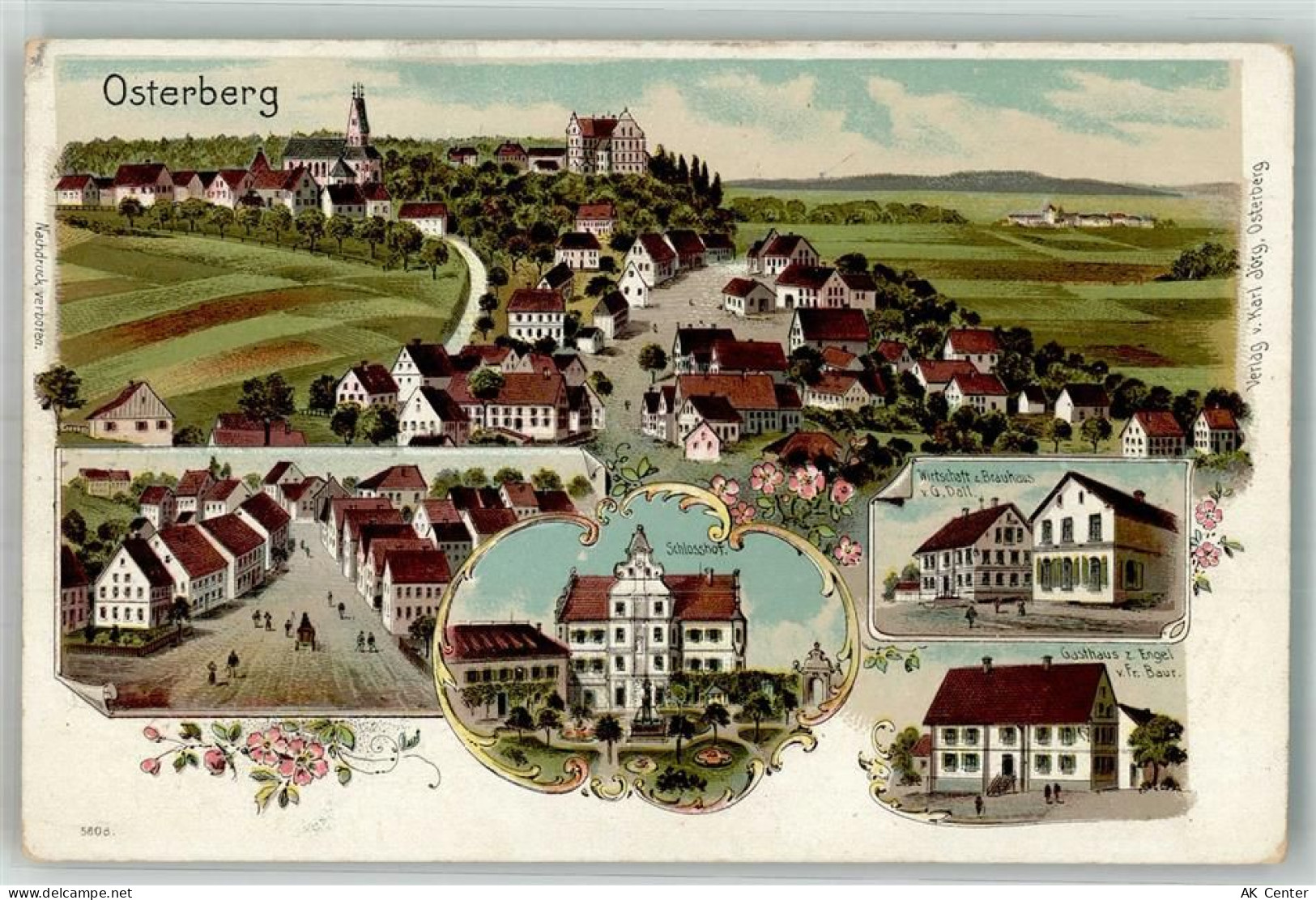 89296 W7919 Osterberg b Illertissen 1915 Lithographie Schlosshof Gasthau... - 13665830