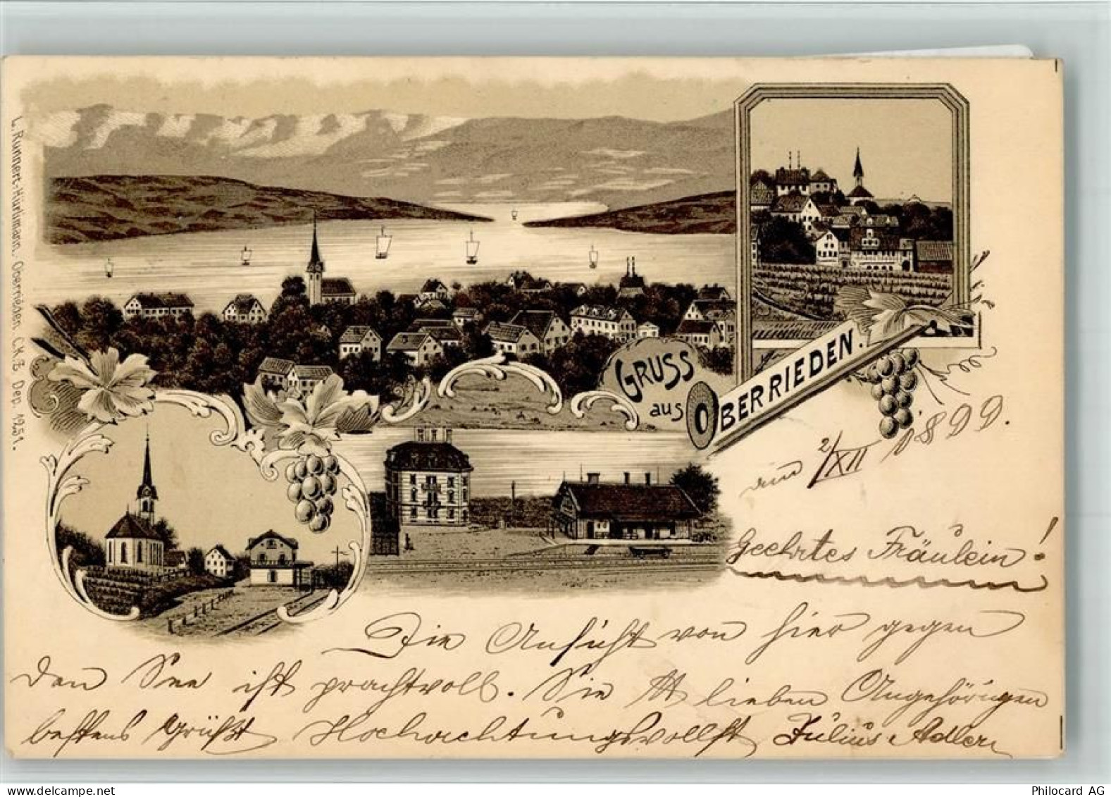 8942 Oberrieden 1899 BOAKC Bahnhof Lithographie - 13700308