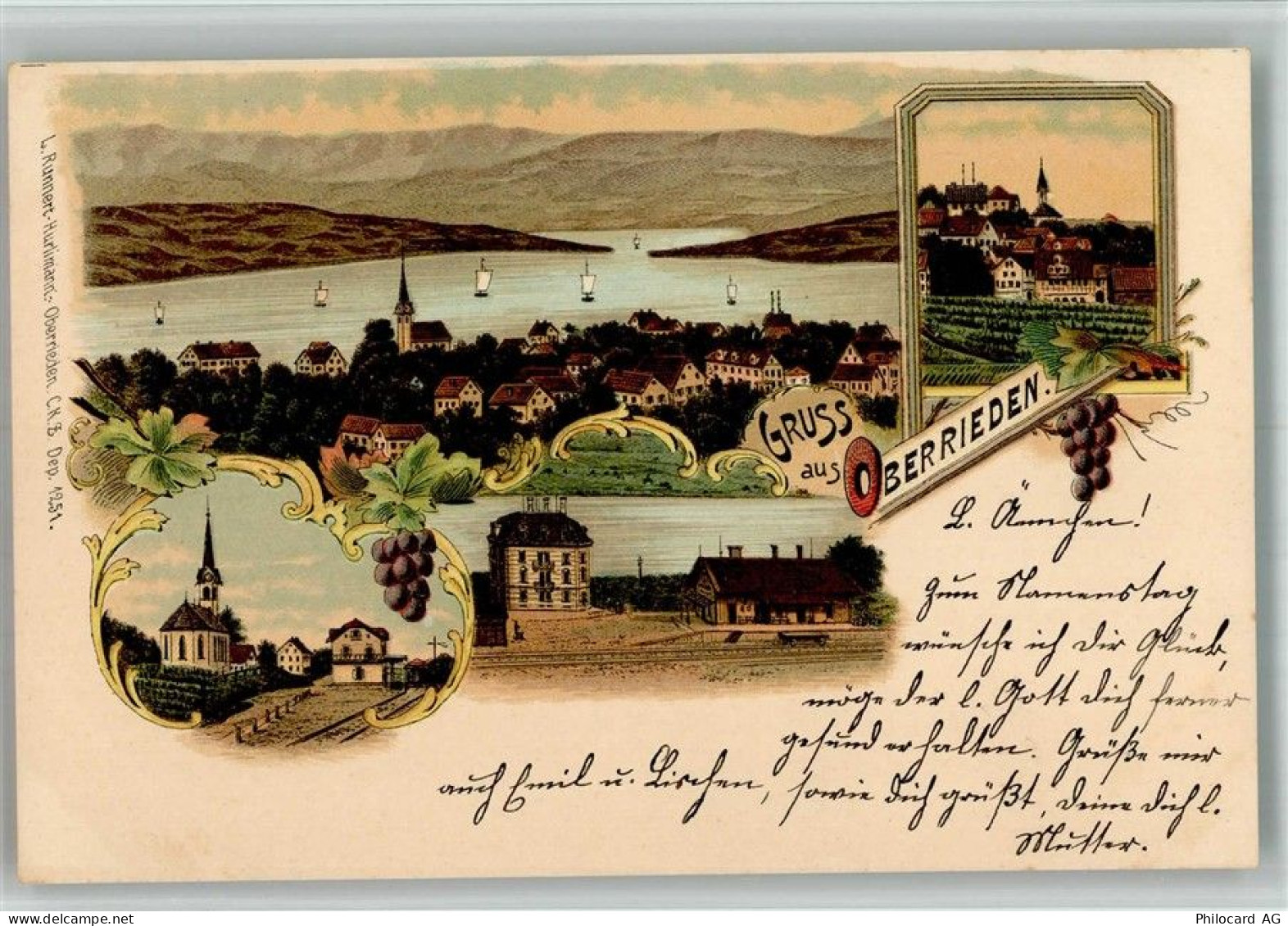 8942 Oberrieden BOAKC Kirche Bahnhof Lithographie - 13715676