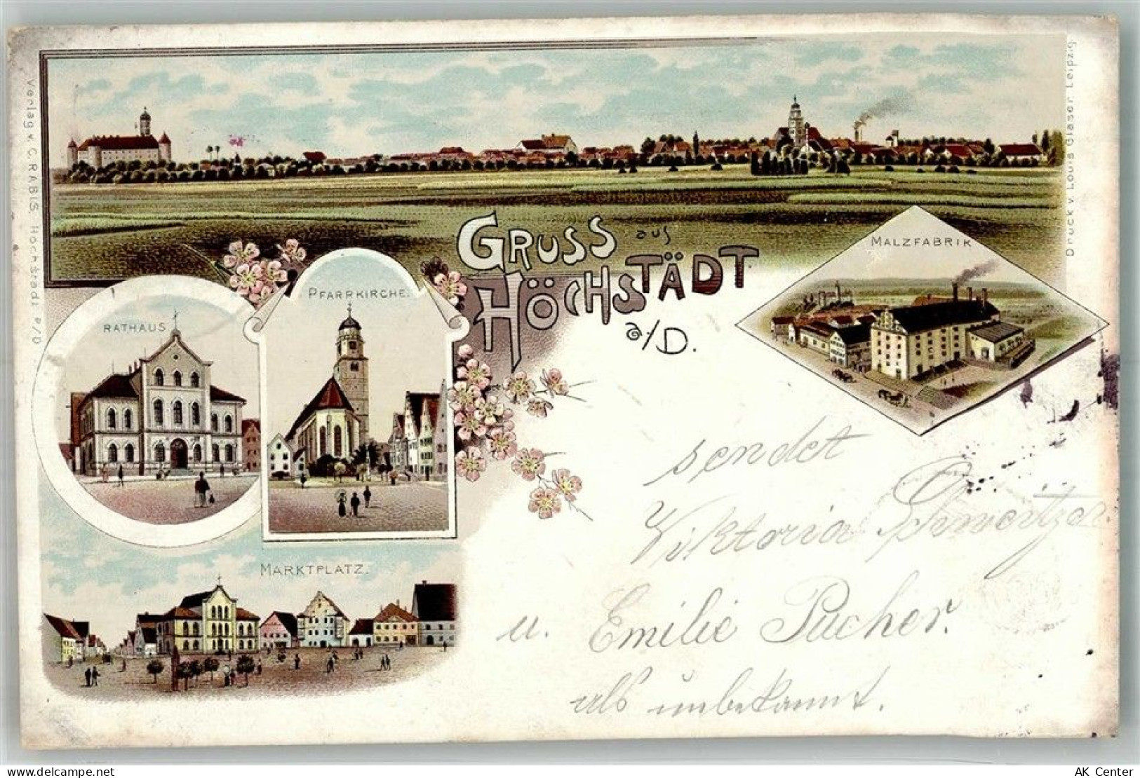 89420 W8884 Höchstädt a d Donau 1900 Lithographie Rathaus Marktplatz Pfa... - 13667993