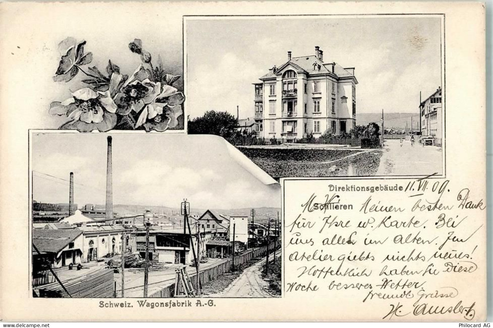8952 Schlieren 1909 Foto AK Fabrik -Waggons AG Direktionsgebäude Feldpos... - 13666369