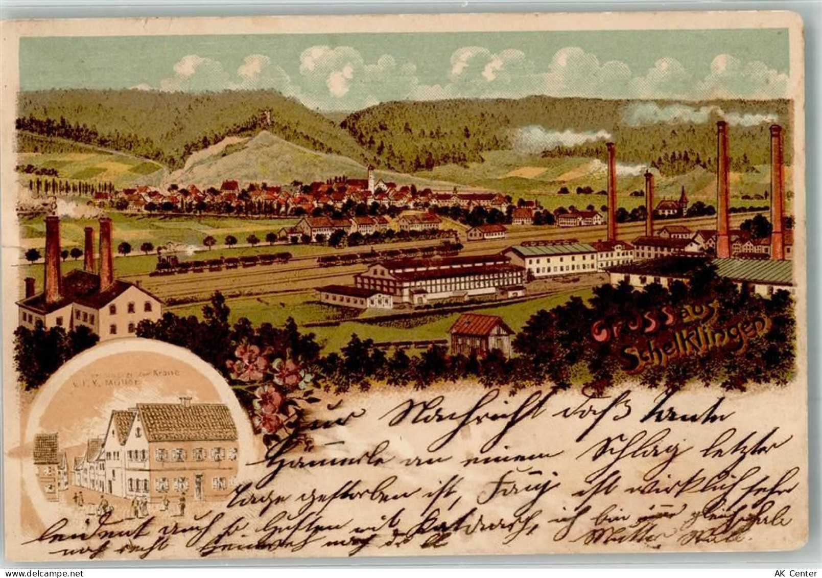 89601 W7933 Schelklingen 1903 Gebrauchsspuren Lithographie Gasthaus zur ... - 13650553