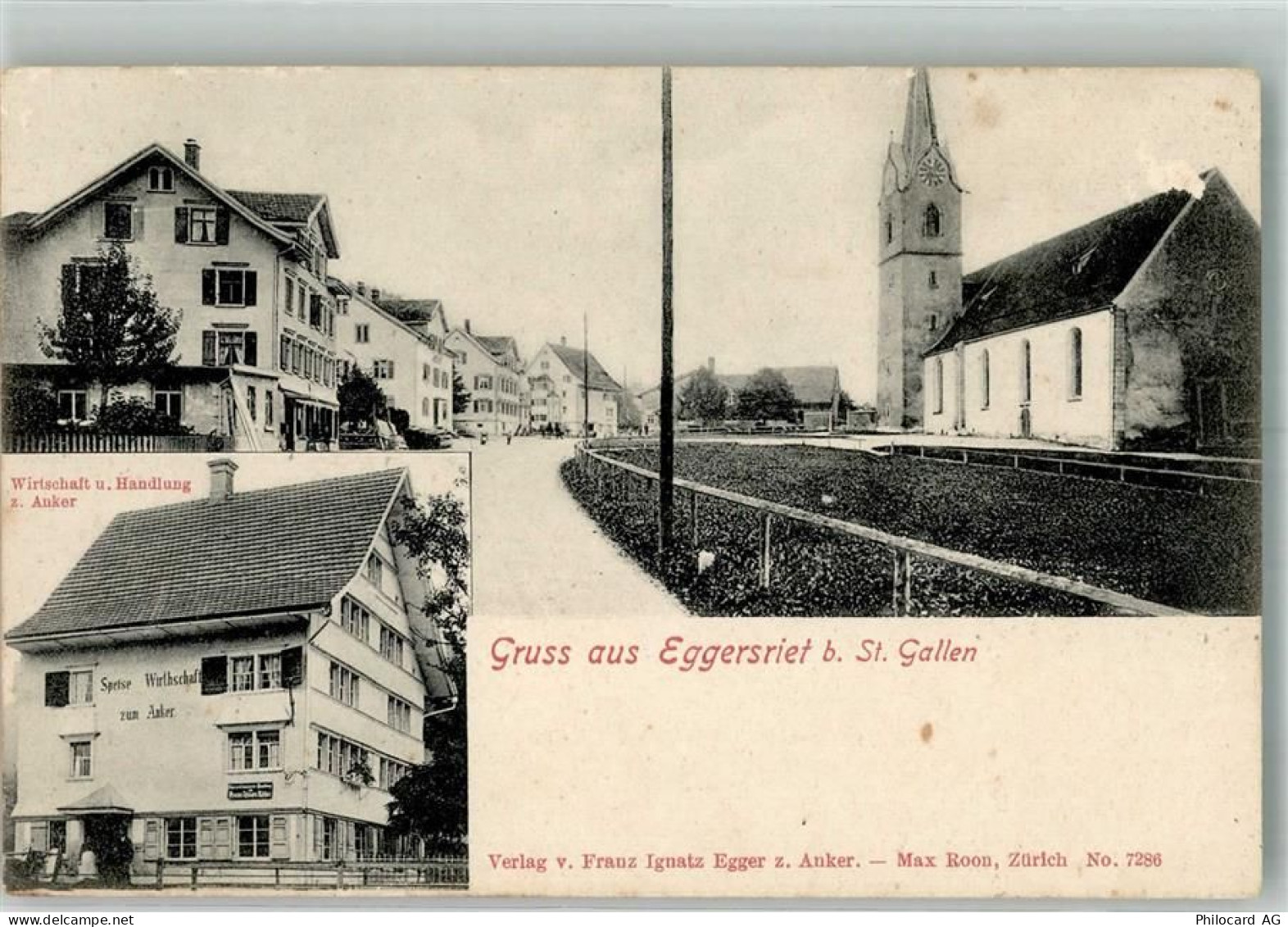 9034 Eggersriet Foto AK Handlung Gasthaus zum Anker Kirche - 13666341