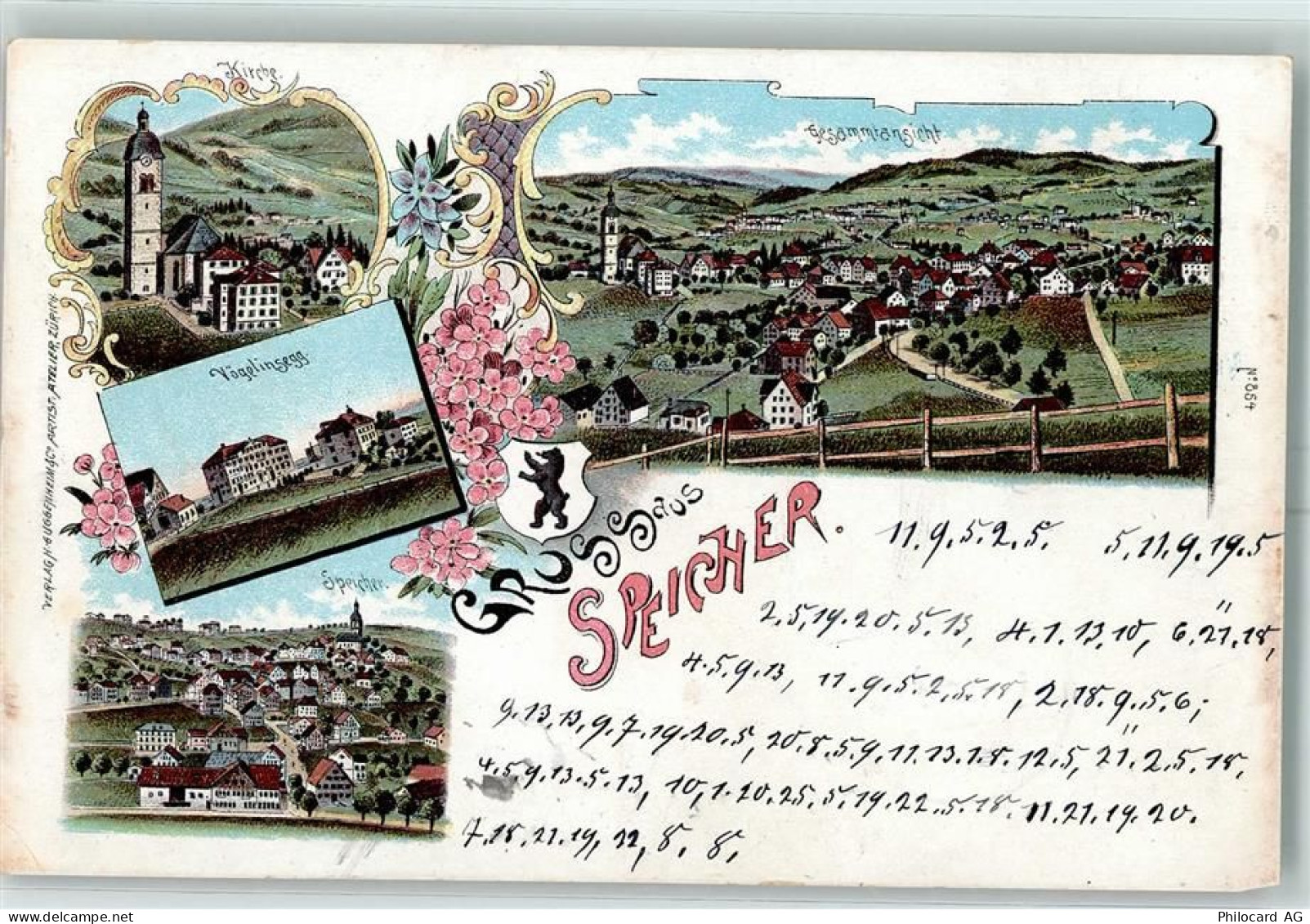 9042 Speicher 1899 Gebrauchsspuren Kirche Vögelinsegg Speicher Lithograp... - 13601969