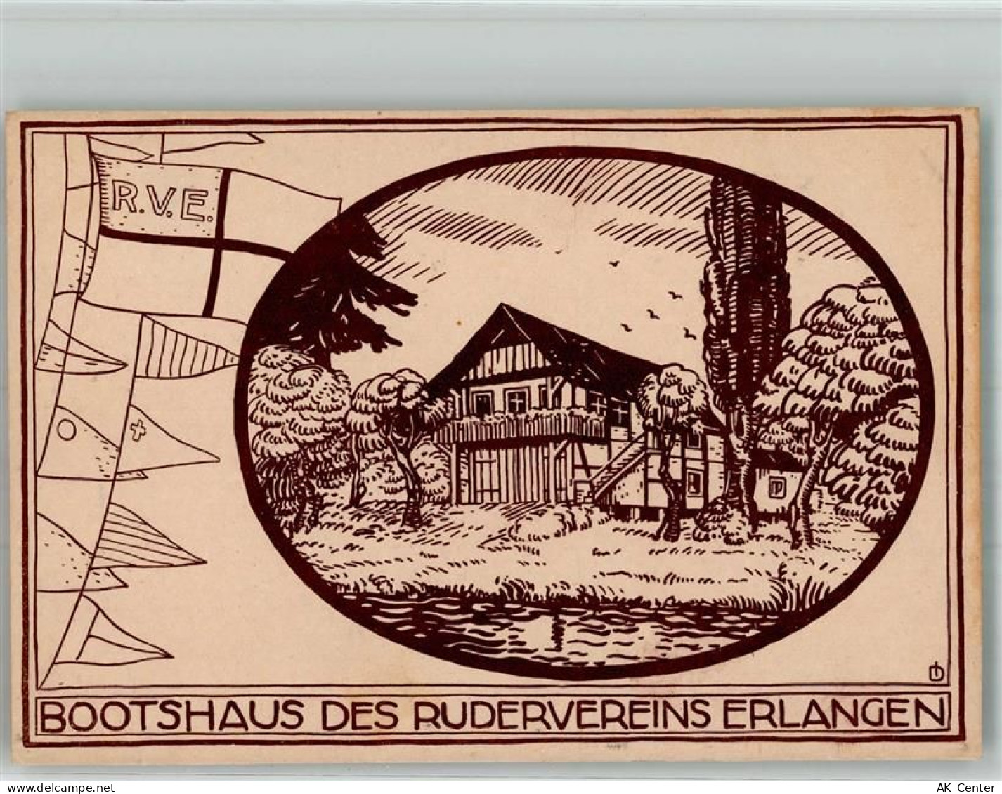 91052 W8520 Erlangen 1921 Passepartout Ruderverein Erlangen Bootshaus - 13655504