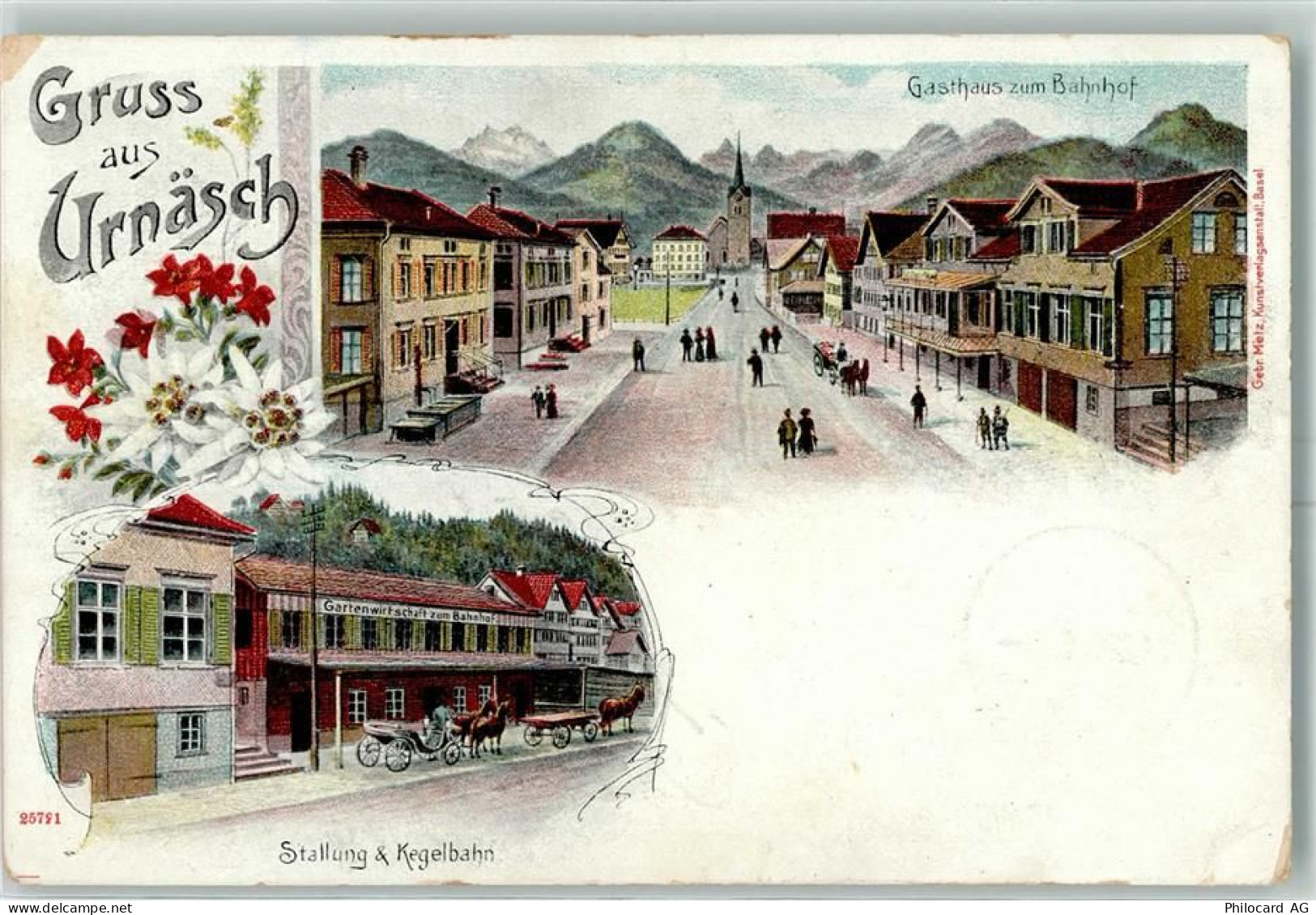 9107 Urnäsch 1906 Lithographie Gasthaus zum Bahnhof Stallung Kegelbahn... - 13601223