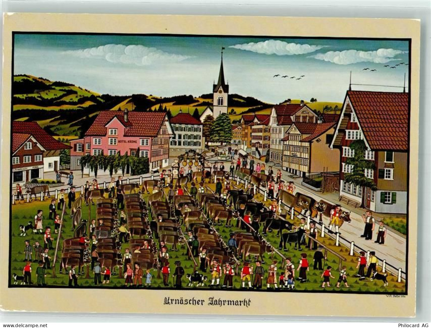 9107 Urnäsch Künstlerkarte Marktszene Jahrmarkt sign. W. Keller - 39693747