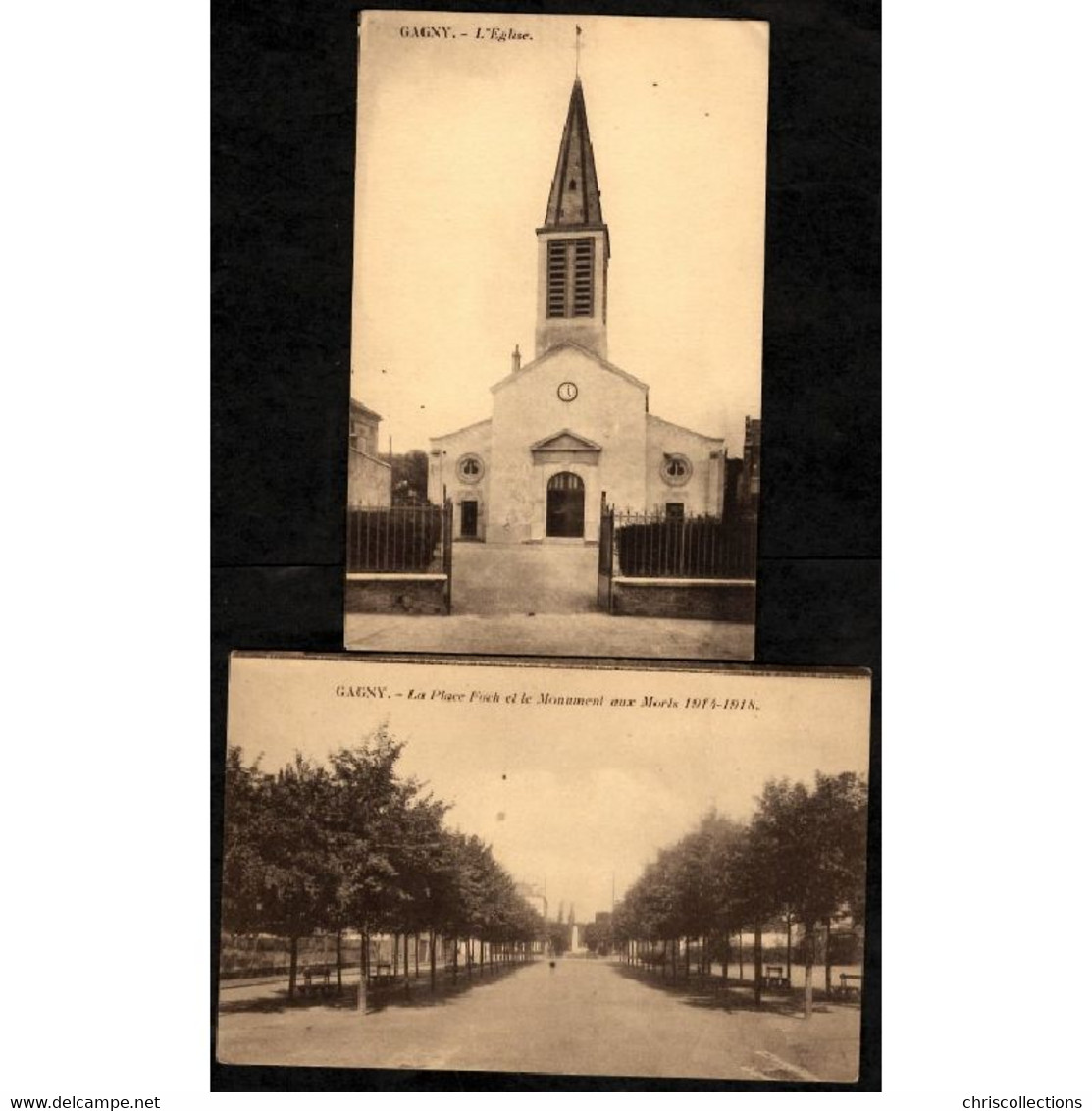 93 - GAGNY (Seine Sant Denis) - Lot de 2 Cartes Postales - Eglise - Place Foch