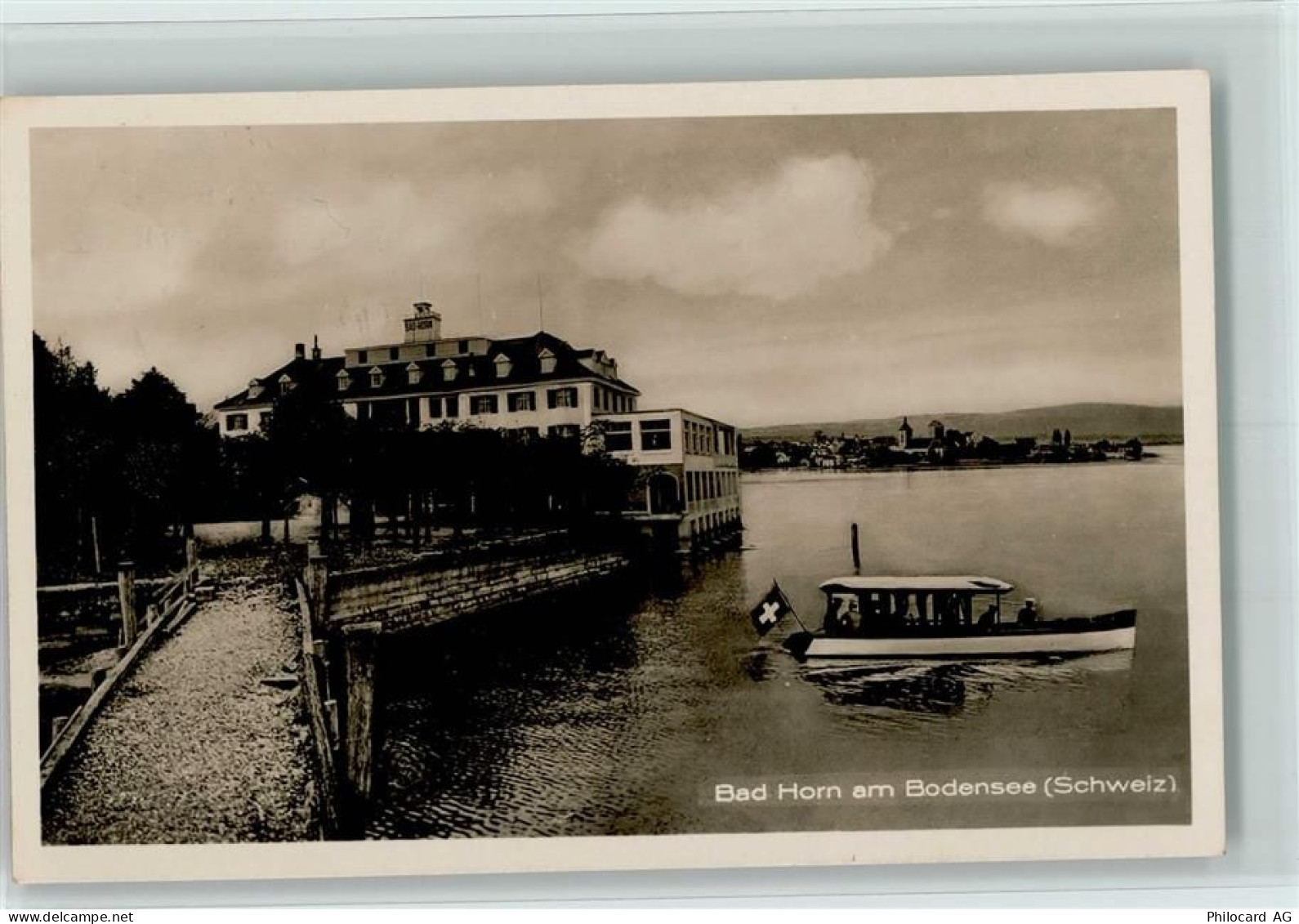 9326 Horn 1927 Foto AK Hotel Bad Horn und Hotel-Stempel , Ausflugsboot A... - 13097910