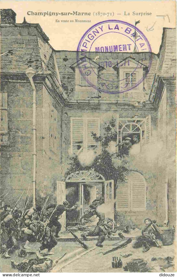 94 - Champigny sur Marne - Bataille de Champigny 1870-71 - La Surprise - Histoire - Militaria - CPA - Cachet officiel -