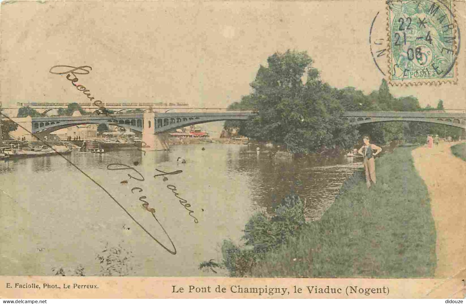 94 - Champigny sur Marne - Le Pont de Champigny - Le Viaduc - Nogent - Précurseur - Animée - Colorisée - CPA - Oblitérat