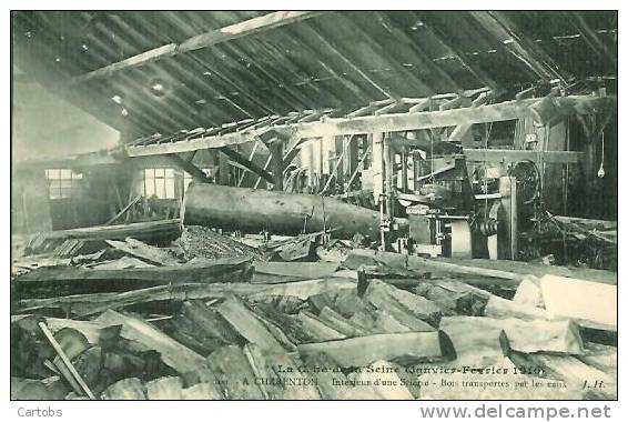 94 CHARENTON Crue 910 Intérieur d'une scierie Bois transportés par les eaux