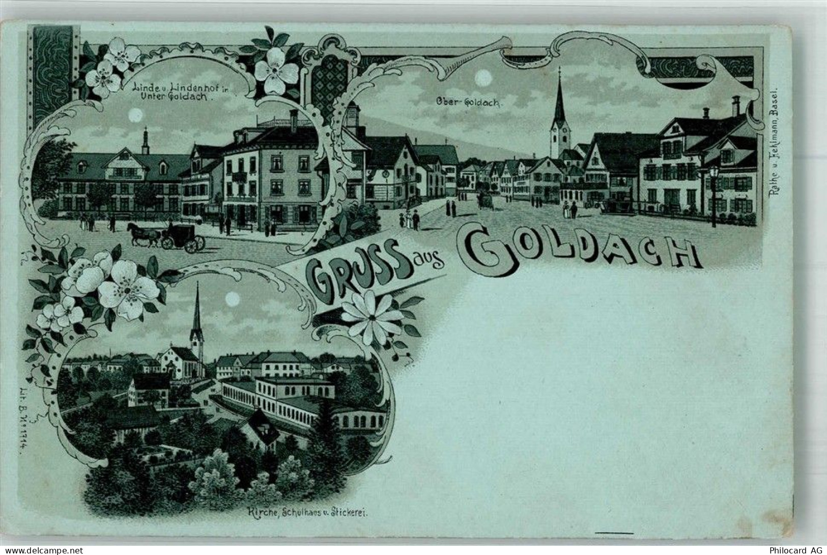 9403 Goldach Lithographie Gasthaus Linde und Lindenhof Kirche Fabrik Sti... - 13674072
