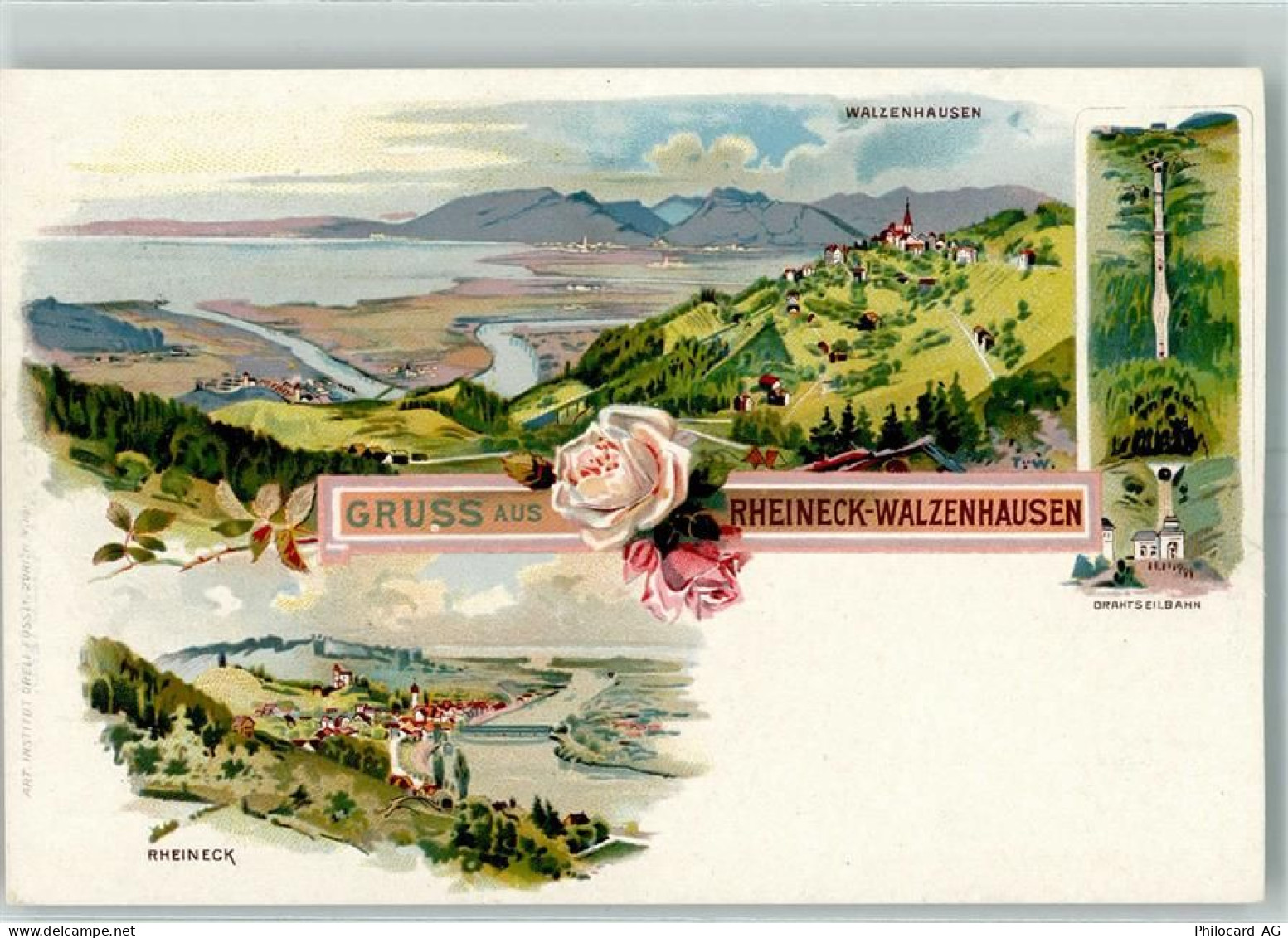 9428 Walzenhausen Lithographie Walzenhausen Rheineck Drahtseilbahn Rose... - 13426223