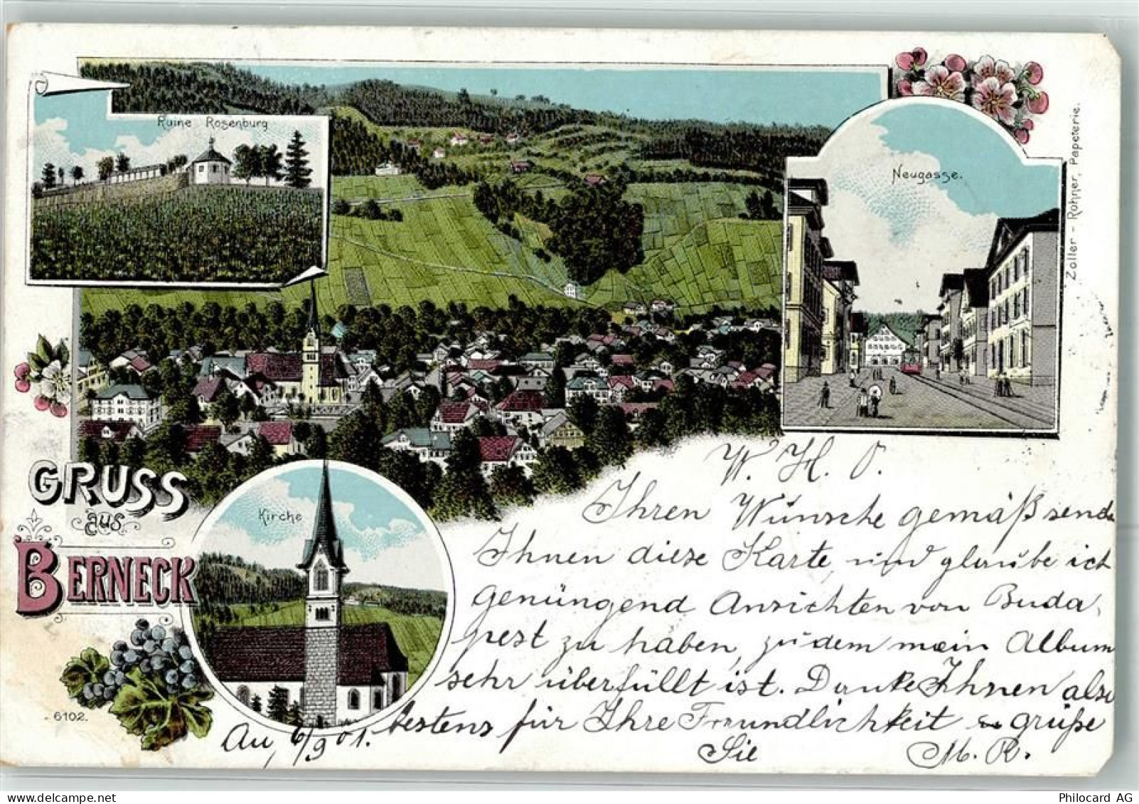 9442 Berneck Gebrauchsspuren Ruine Rosenburg Neugasse Kirche Lithographi... - 13622908