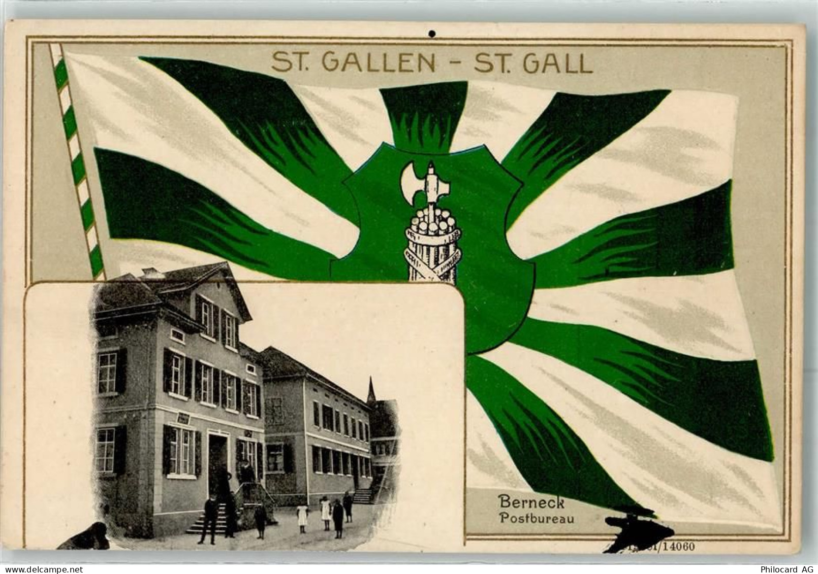 9442 Berneck Prägedruck Postbureau Fahne Lithographie - 13481786