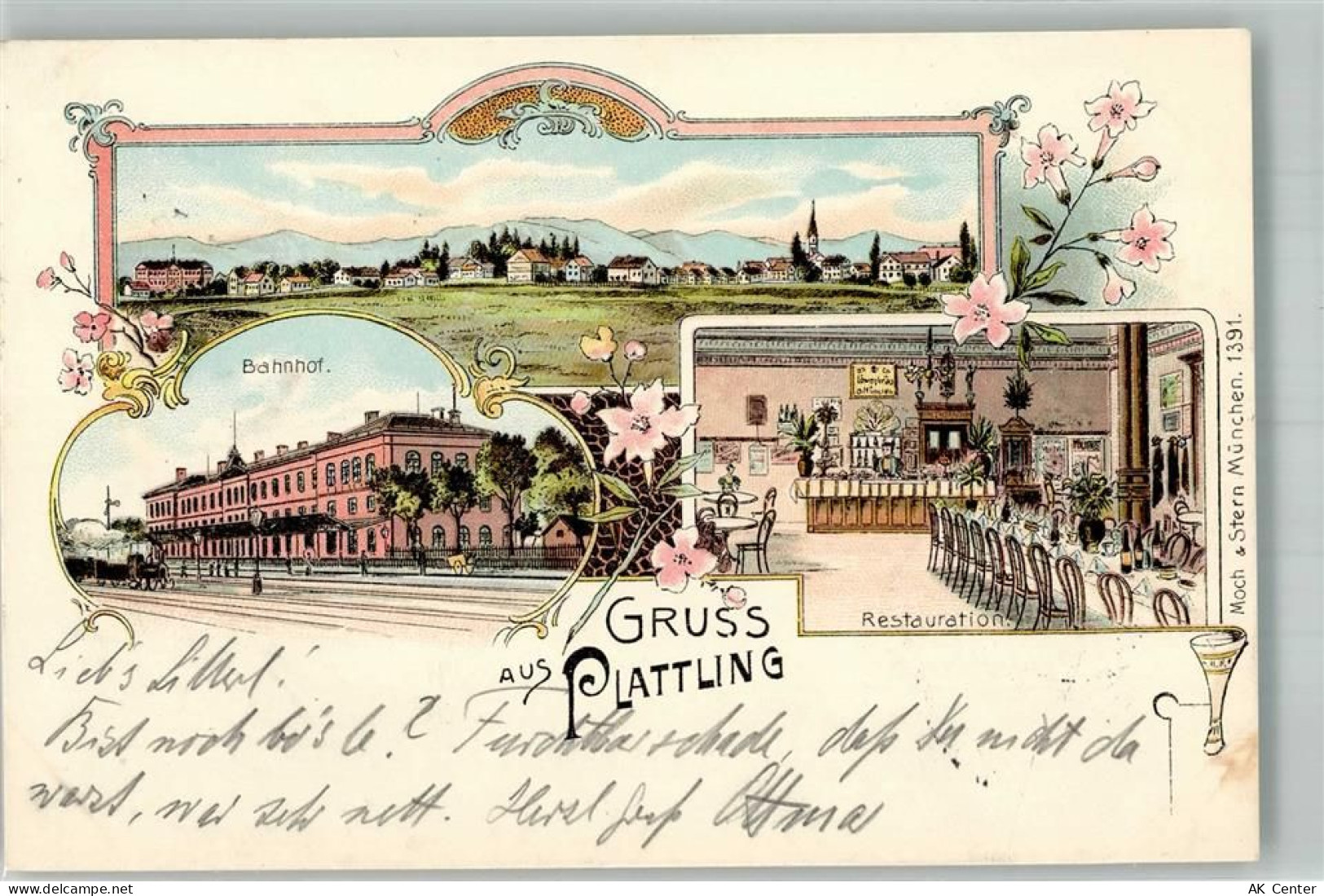 94447 W8350 Plattling 1900 Lithographie Adelskorrespondenz Bahnhof Gasth... - 13663119