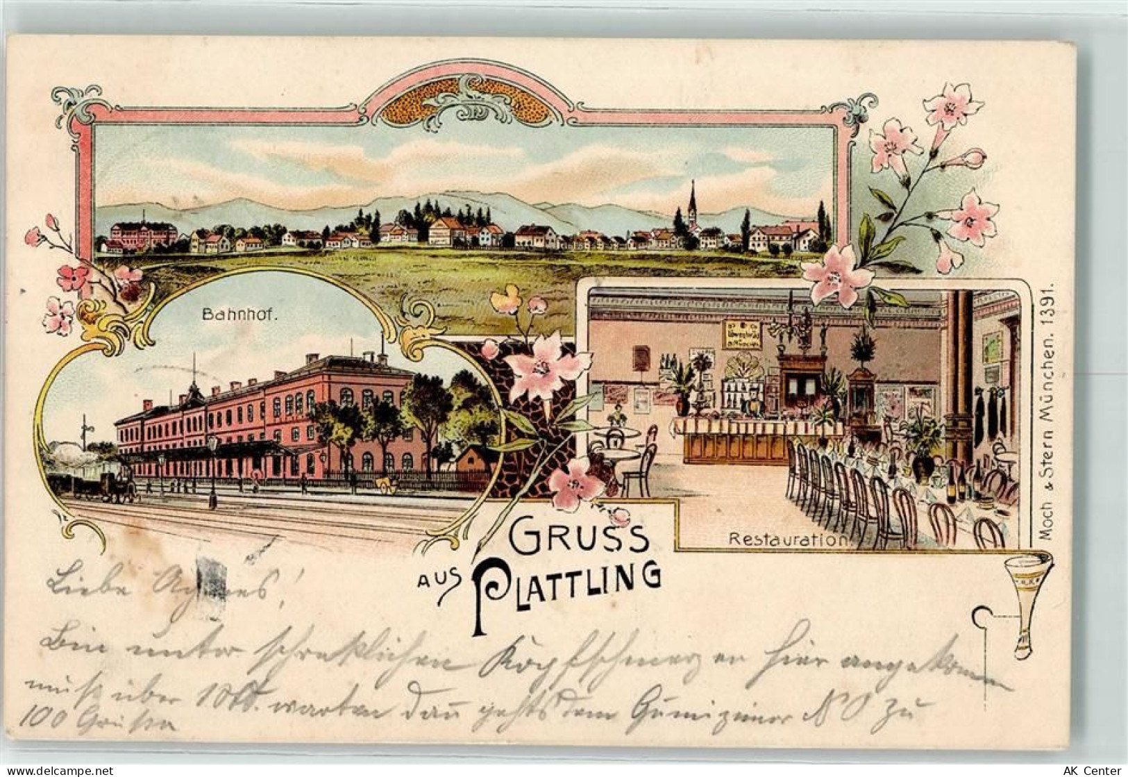 94447 W8350 Plattling 1900 Lithographie Bahnhof Gasthaus - 13605711