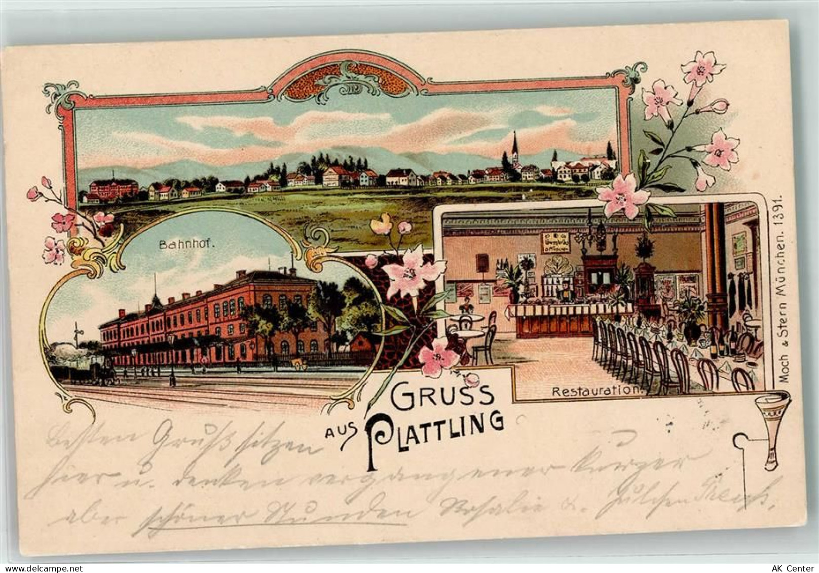 94447 W8350 Plattling 1901 Lithographie Bahnhof Gasthaus - 13610472