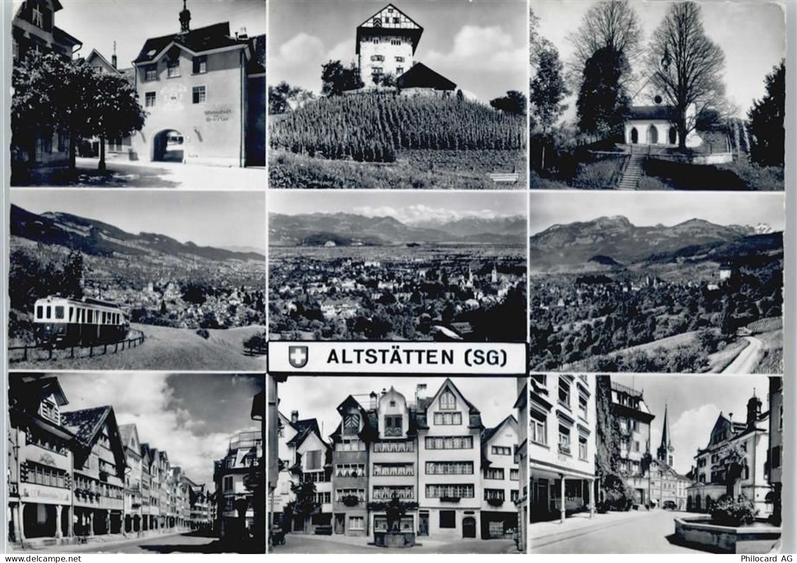 9450 Altstätten SG - Gasthaus, Bahn, Siedlung, Brunnen, Gesamtansicht - 50670167