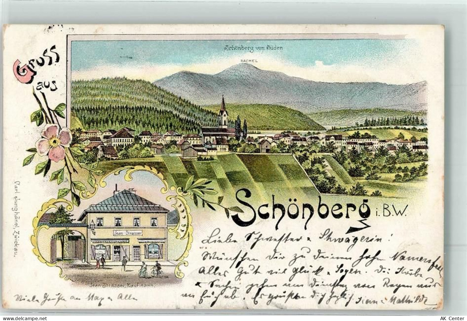 94513 W8351 Schönberg , Niederbay 1900 Lithographie Kaufmannsladen Stras... - 13625807