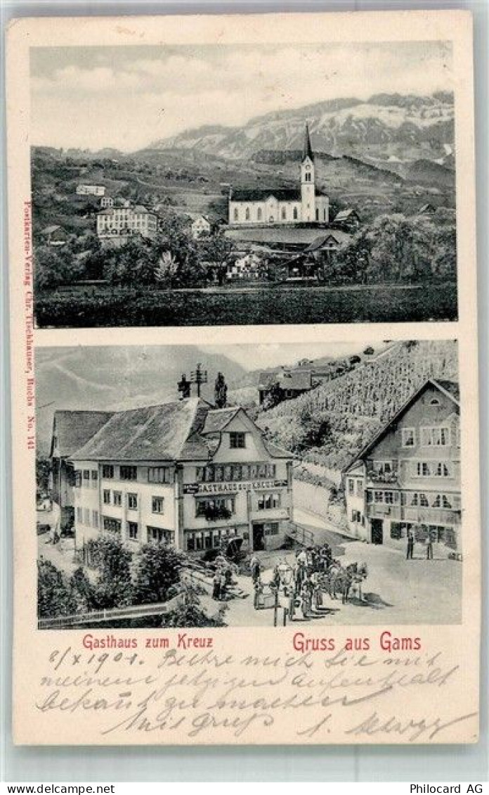 9473 Gams 1901 Foto AK Gasthaus zum Kreuz Kirche - 13673063