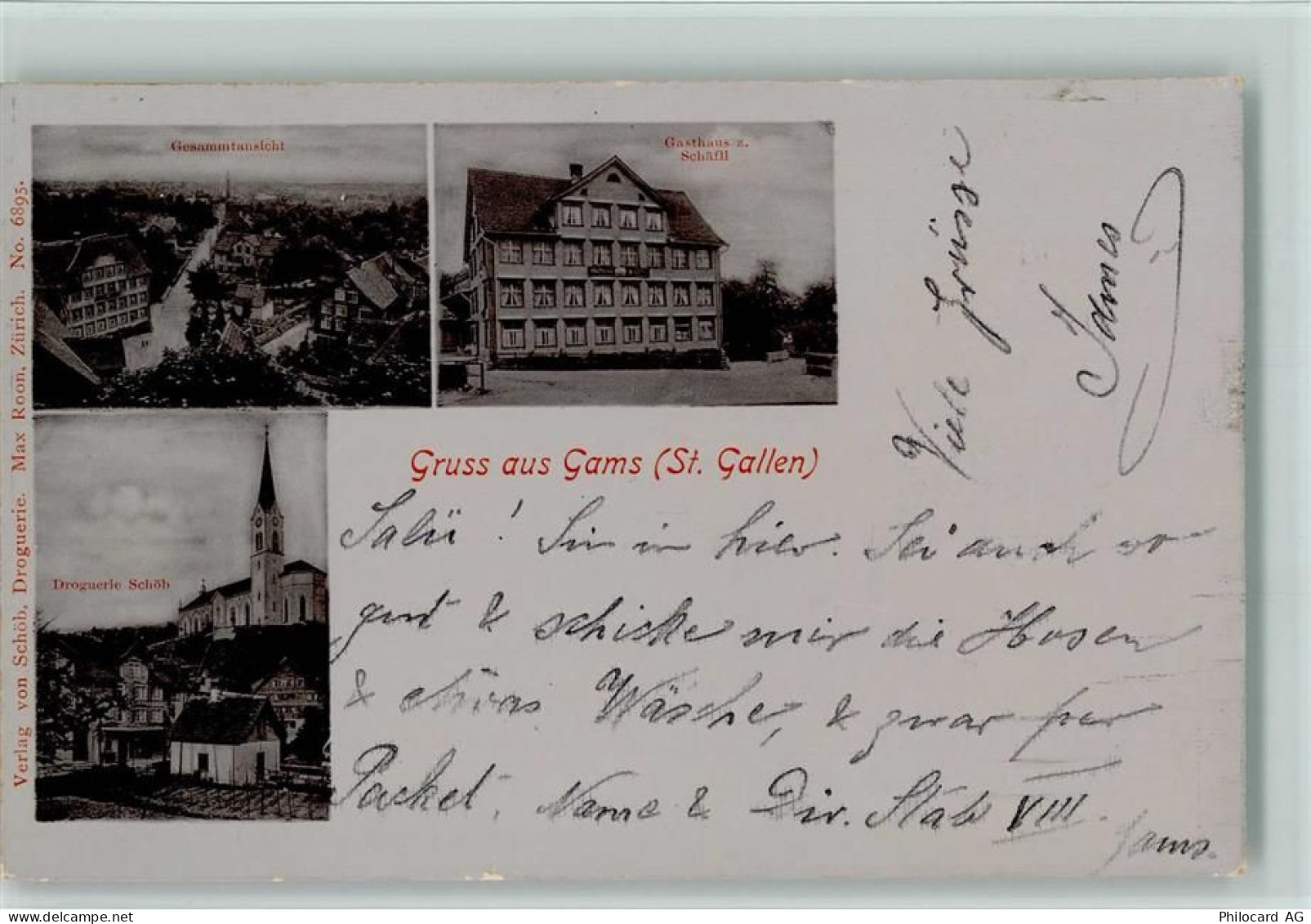 9473 Gams Foto AK Drogerie Schöb, Gasthaus z. Schäfli AK - 13407208