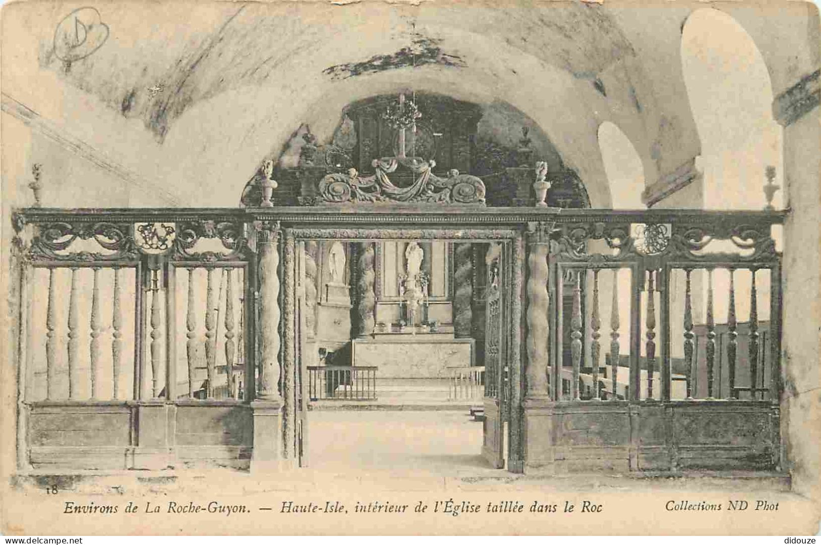 95 - Haute Isle - intérieur de l'Eglise taillée dans le Roc - CPA - Voir Scans Recto-Verso