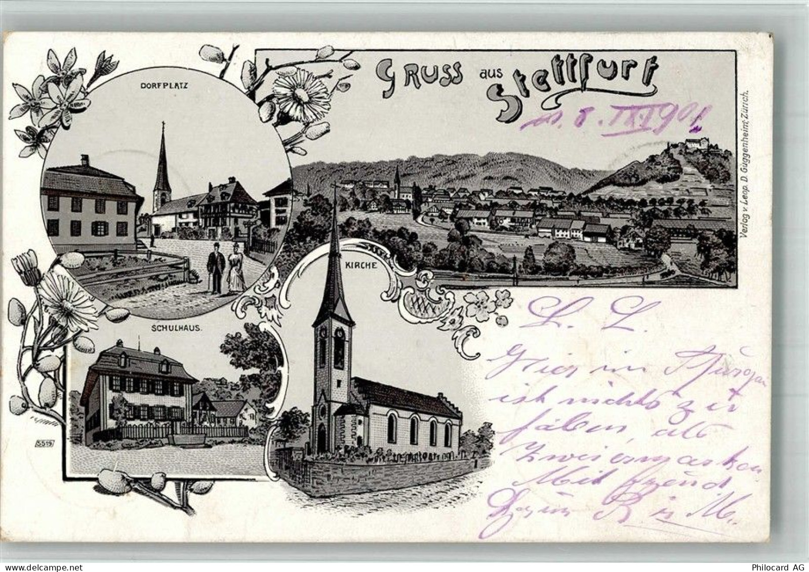9507 Stettfurt 1901 BOAKC Dorfplatz Kirche Schulhaus - 13717471
