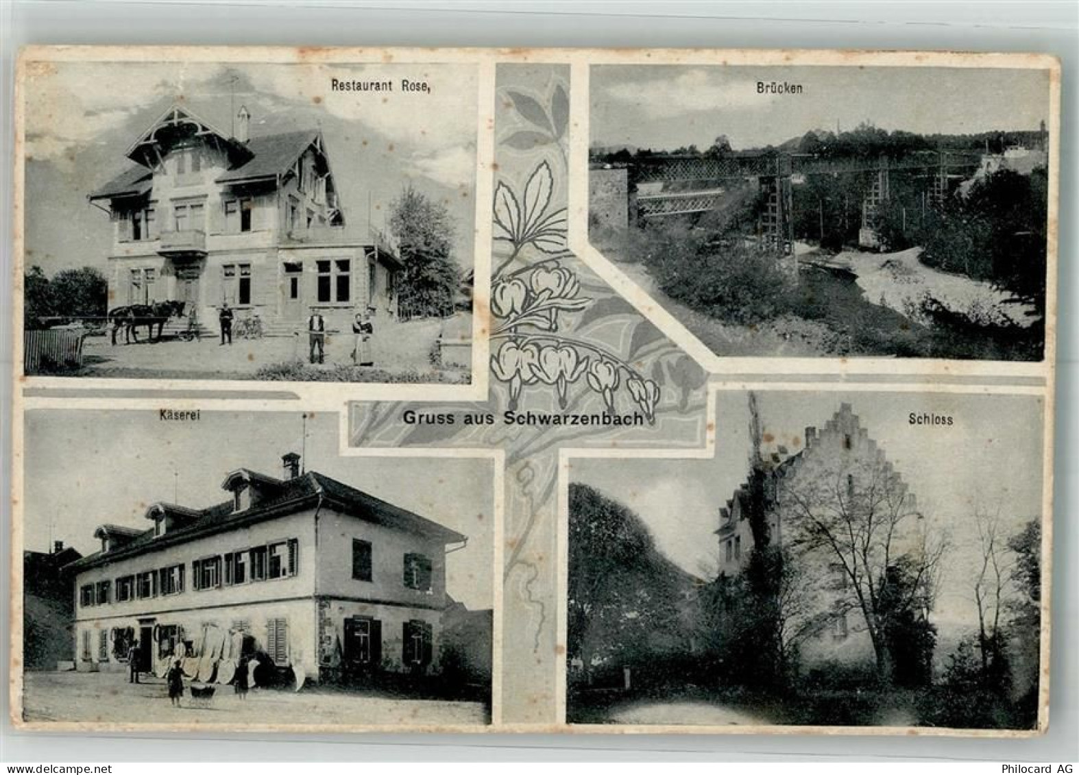9536 Schwarzenbach SG 1908 Foto AK Schloss Käserei Gasthaus Rose Brücken... - 13666316