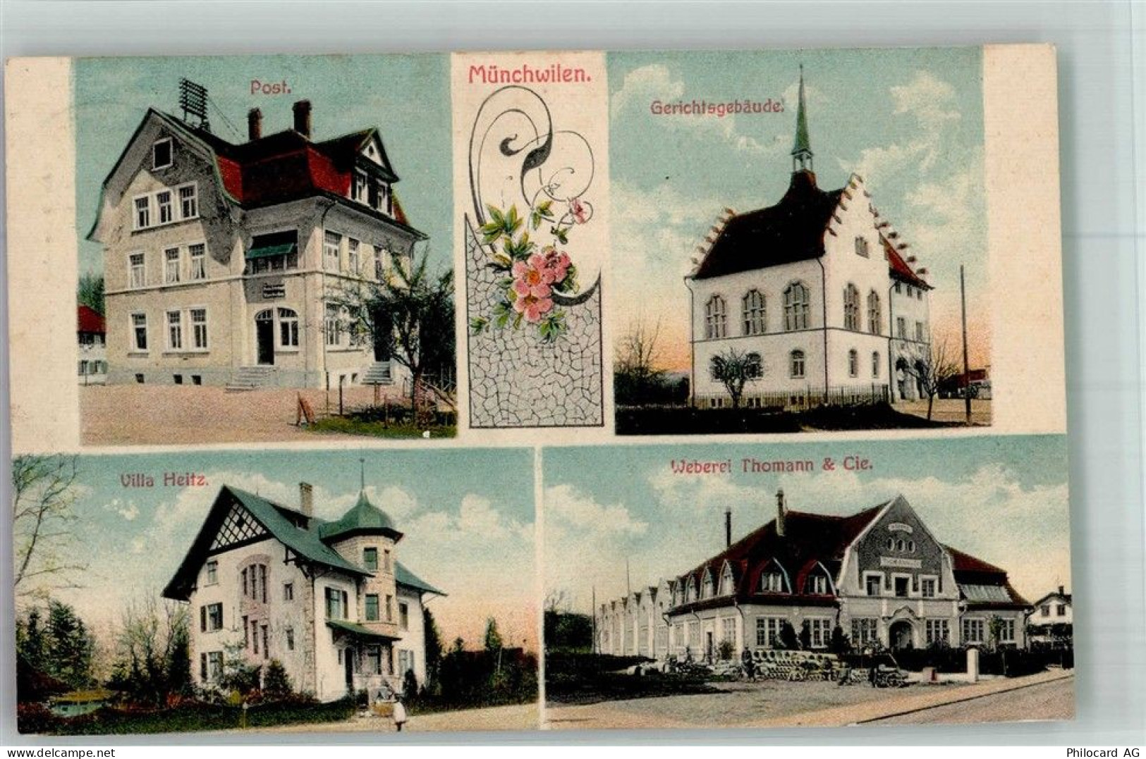 9542 Münchwilen TG 1911 Foto AK Postamt Gericht Fabrik Weberei Thomann V... - 13673980