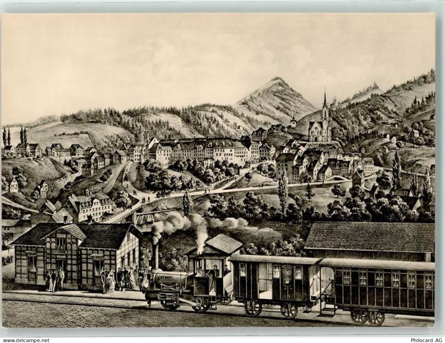 9620 Lichtensteig Künstlerkarte Eisenbahn Dampflok Lichtensteig sign. T.... - 39498764