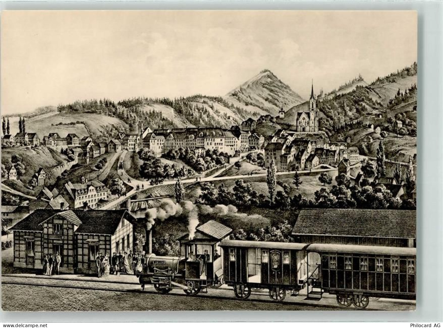 9620 Lichtensteig Künstlerkarte Eisenbahn Dampflok Lichtensteig sign. T.... - 39498765