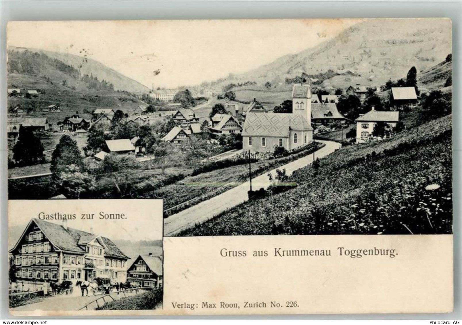9643 Krummenau 1908 Foto AK Postkutsche Gasthaus zur Sonne Kirche - 13666353