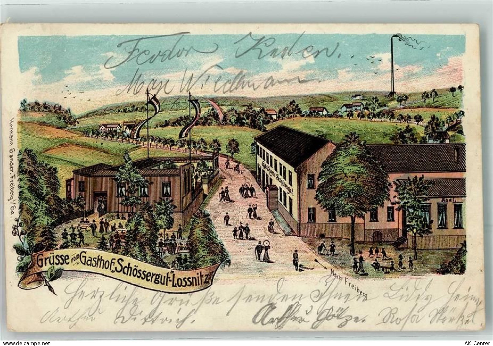 99444 O5301 Loßnitz 1903 Lithographie Gasthaus Schössergut 3 zeiliger Ba... - 13619628