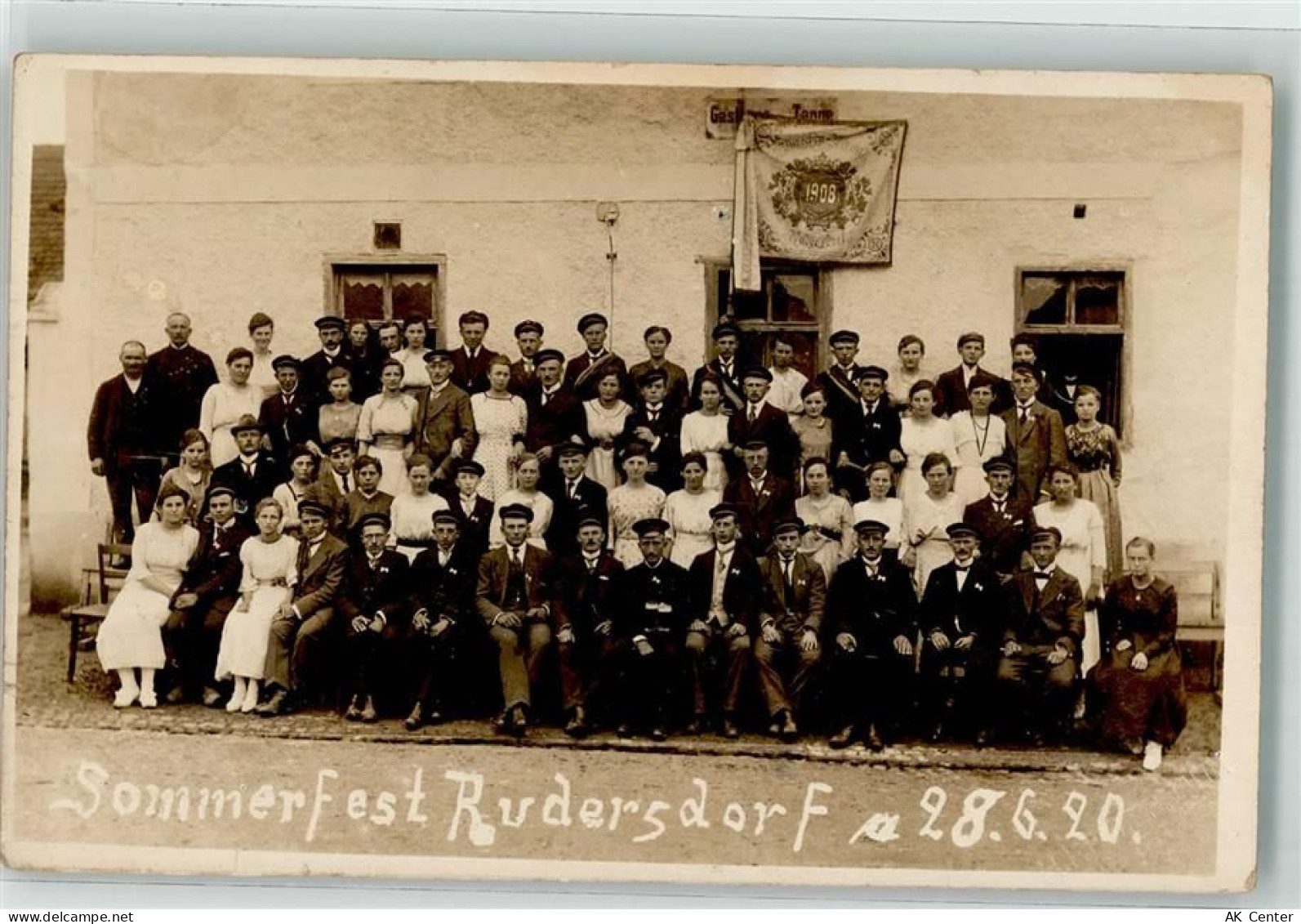 99628 O5231 Rudersdorf b Sömmerda 1920 Gebrauchsspuren Sommerfest Gruppe... - 13630831