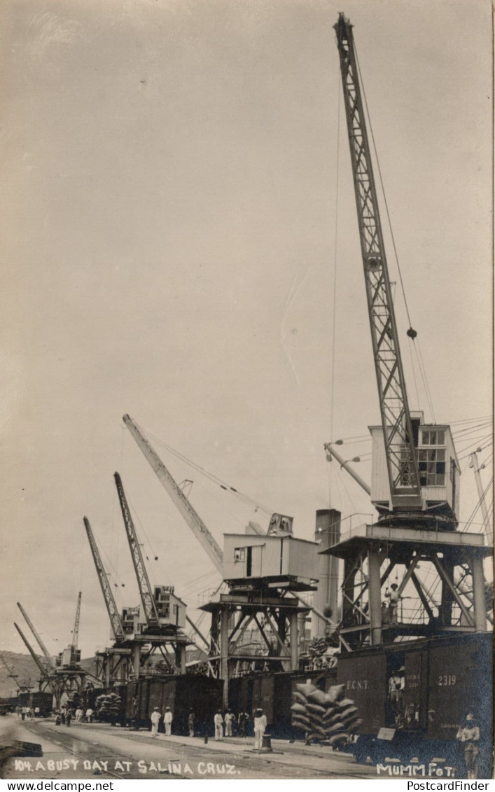 A Busy Day At Salina Cruz Mexico Industry Cranes Old Postcard