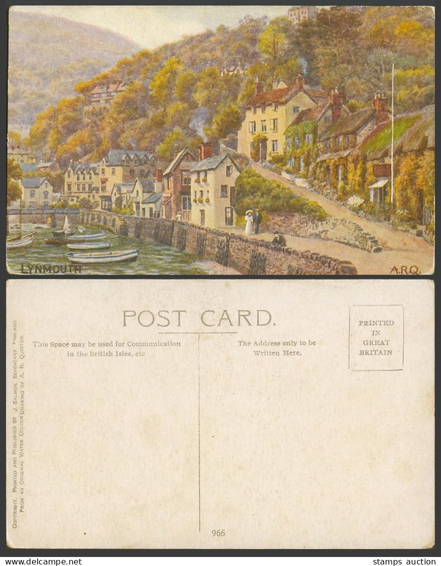 A.R. Quinton Old Postcard Lynmouth, Bridge Harbour Boats Street Scene Devon 966